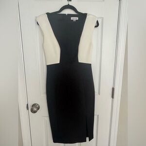 Calvin Klein Black and White Sheath Midi Dress